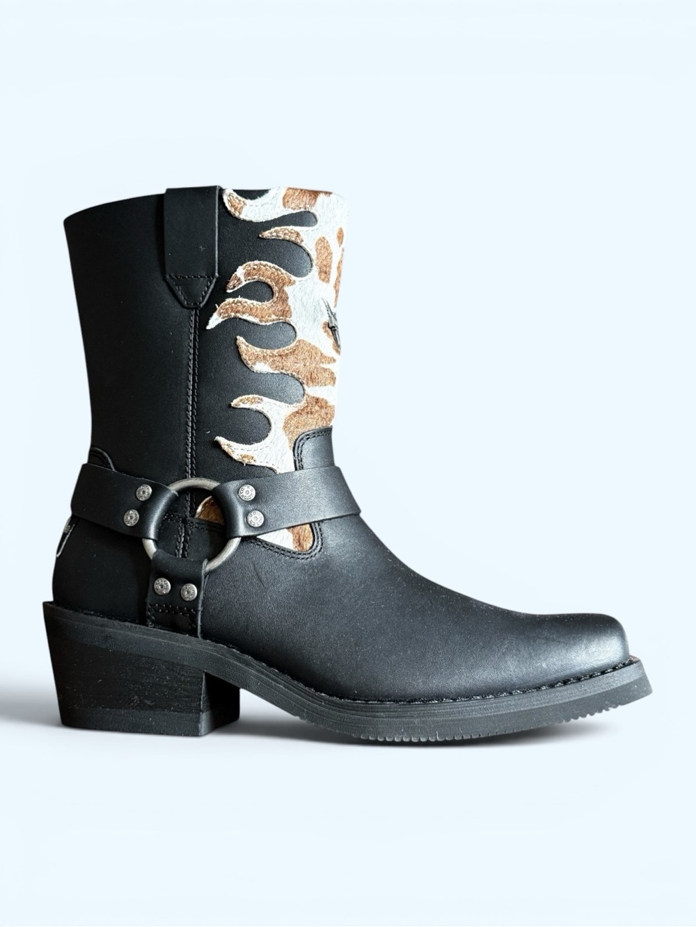 HARLEY-DAVIDSON Korsen Cow Black Harness Boot Flame Panel Size 9.5 Women NWT